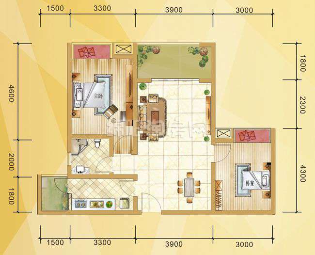C2 两房两厅一卫 80.16平米户型图
