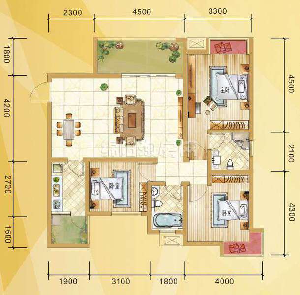 F3 三房两厅两卫 103.20平米户型图