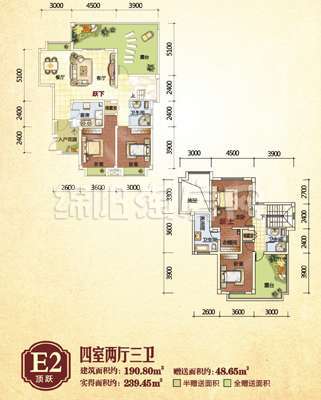倍特2期E2顶跃 四室两厅三卫户型图