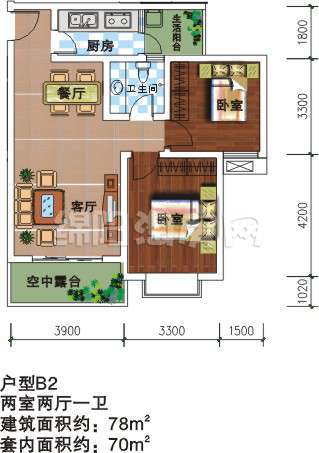 B2 两室两厅一卫 78㎡户型图