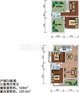 D2跃层 三室两厅两卫 120㎡