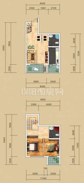 GB3型-跃层2室2厅2卫-98平米 户型图