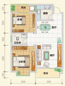 b 2室2厅1卫  83.63㎡