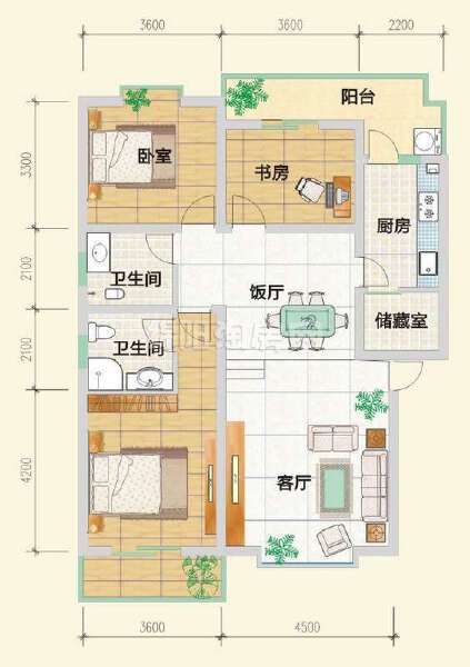 e1 3室2厅2卫  119.50㎡户型图