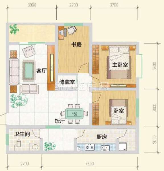 i 3室2厅1卫  102.58㎡户型图