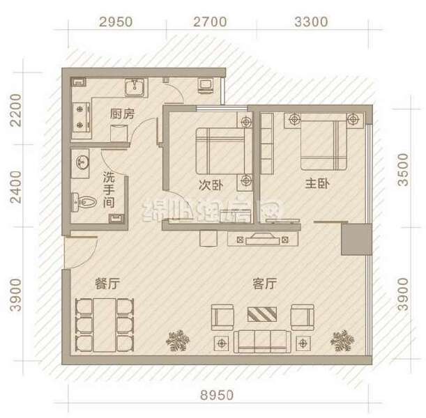 A3 2室2厅1卫 95.45㎡户型图