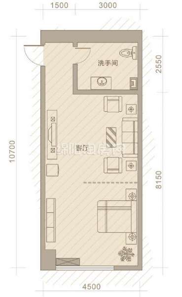 A5 1室1厅1卫 64.12㎡户型图