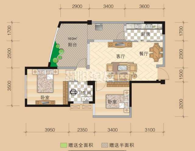 a4 2室2厅1卫 87.99㎡户型图
