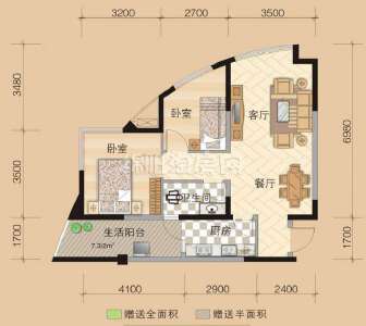 a6 2室2厅1卫 73.53㎡
