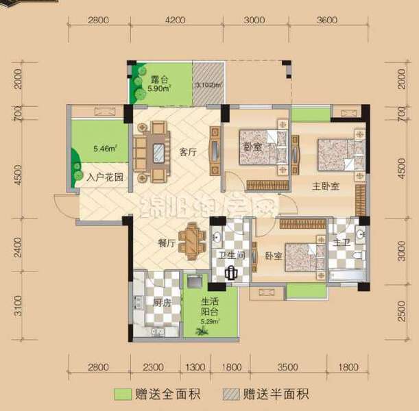 b1-3 3室2厅2卫 115.5㎡户型图