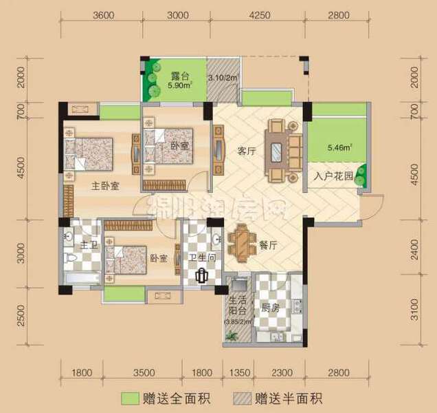 b1-4 3室2厅2卫 117.74㎡户型图
