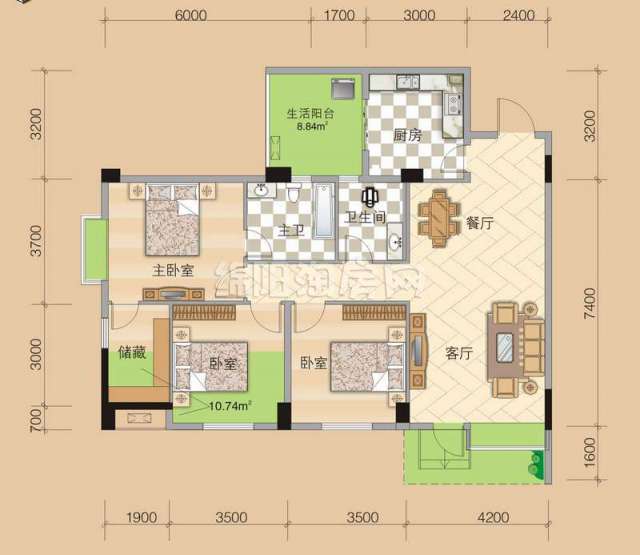 b2-1 3室2厅2卫 109.95㎡户型图