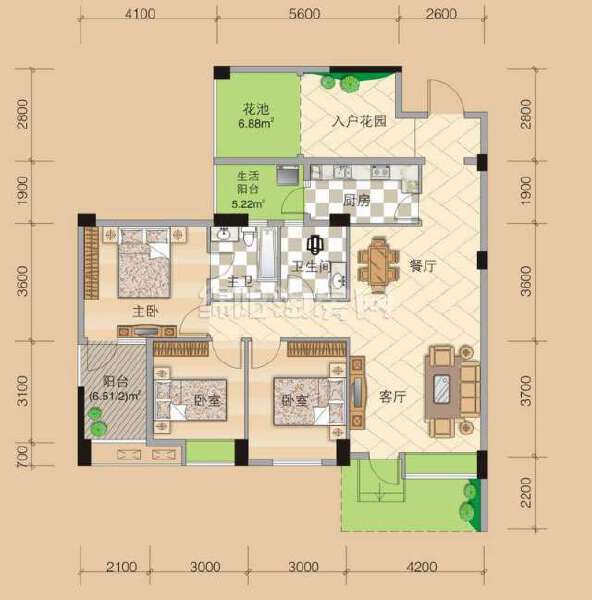 b3-1 3室2厅2卫 121.46㎡户型图