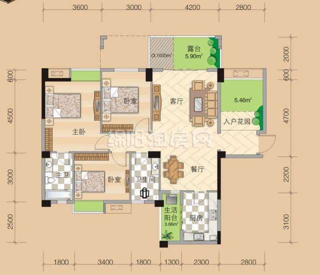 b3-4 3室2厅2卫 112.69㎡户型图