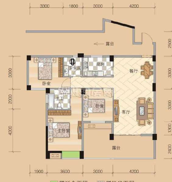 c2-1 3室2厅2卫 109.84㎡户型图