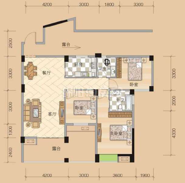 c2-2 3室2厅2卫 109.84㎡户型图