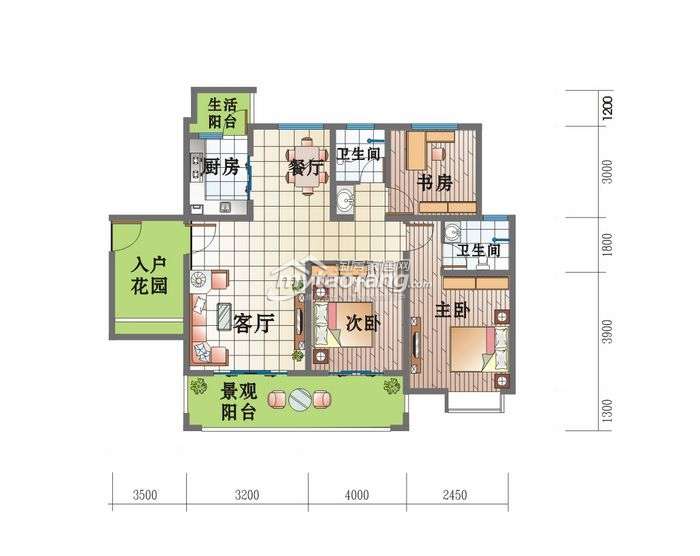 K2 两室两厅两卫 115.72㎡户型图