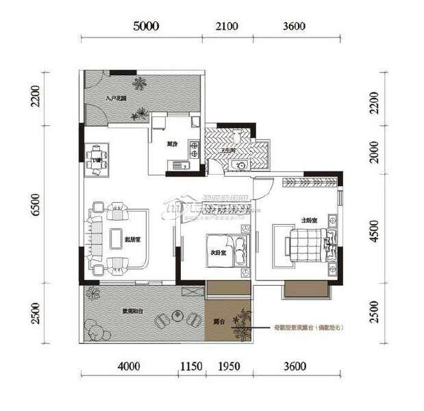 2期C型 两室两厅一卫 85.77㎡户型图