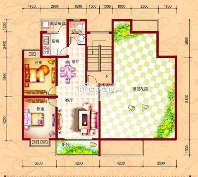 C' 两室两厅一卫 85.75㎡户型图