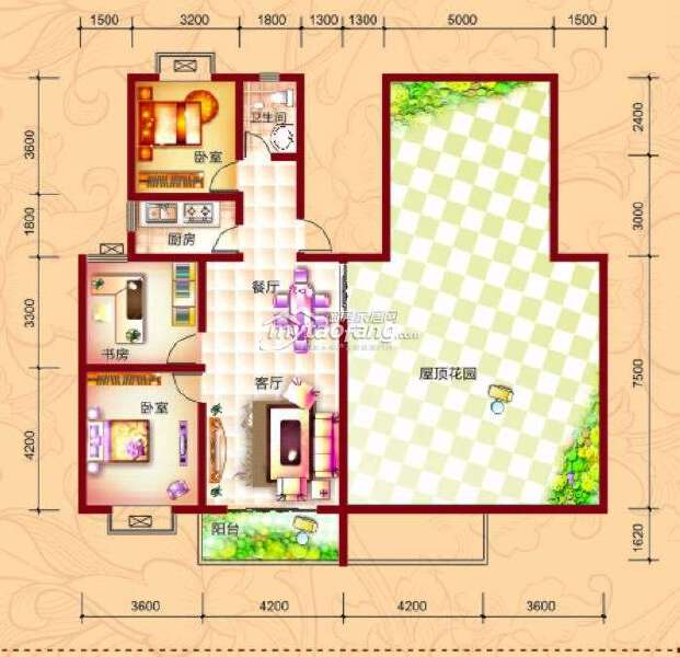 D' 三室两厅一卫 99.93㎡户型图