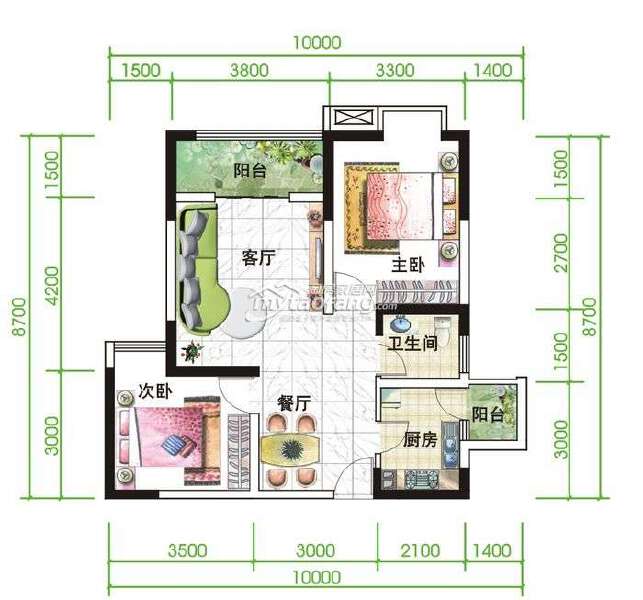 B 两室两厅一卫 78.63㎡户型图