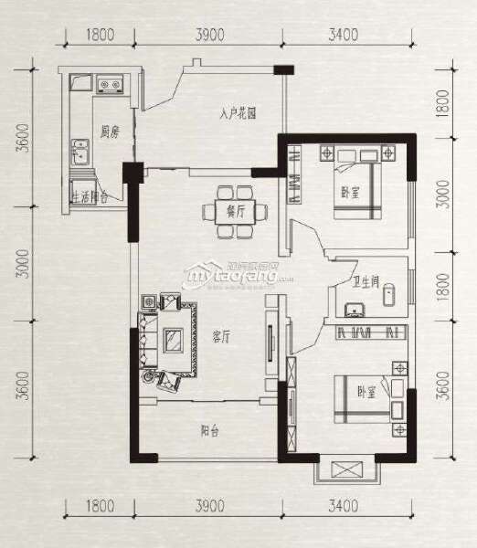 C 两室两厅一卫 79.54㎡户型图