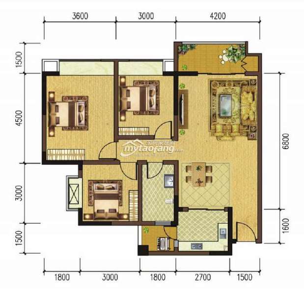 D（多层） 三室两厅一卫 95.77㎡户型图