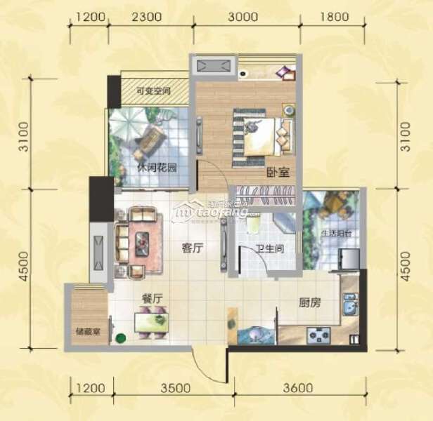 G1 一室兩廳一衛(wèi) 56.09㎡ 戶型圖