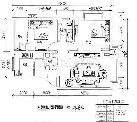 2栋B1-74.33㎡户型图