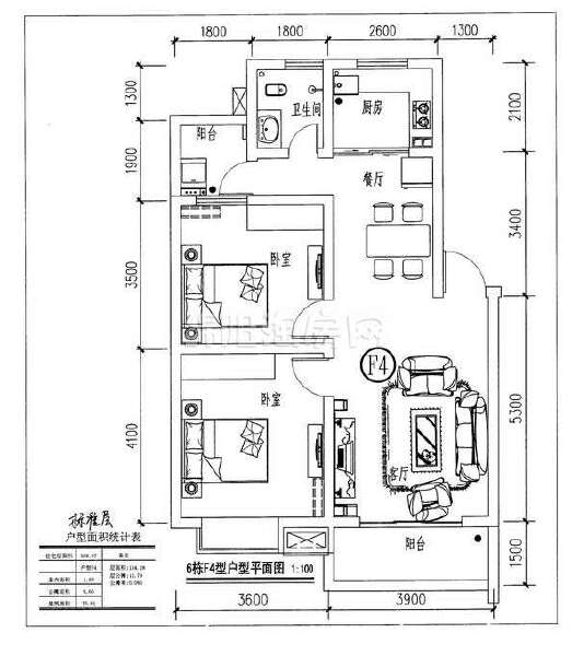 6栋F4-76.61㎡户型图
