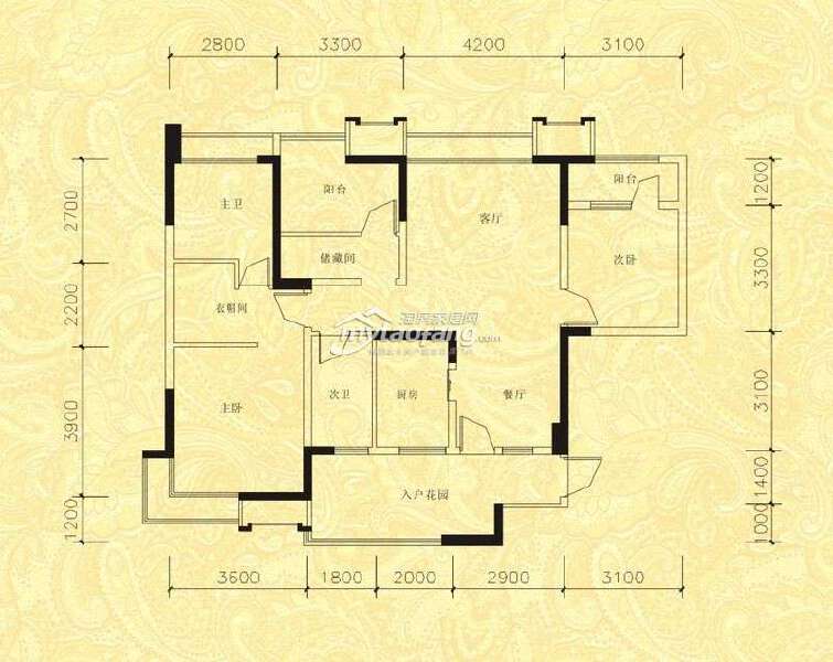 E1 2室2厅2卫118.37㎡户型图