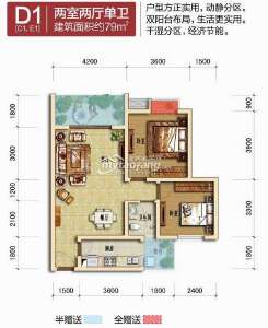 D1两室两厅一卫约79平米