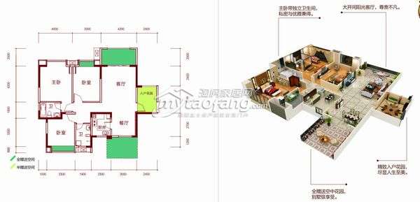 A3三室两厅两卫+入户花 123.19㎡户型图