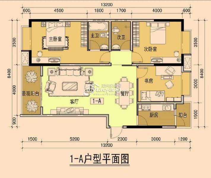 1—A 三室两厅两卫 114.79㎡户型图