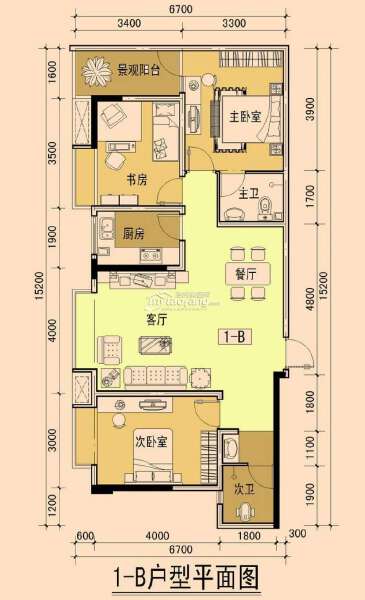 1—B 三室两厅两卫 102.68㎡户型图