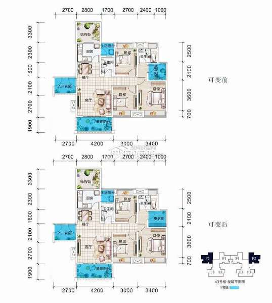 F2 3室2厅2卫 107.86㎡户型图