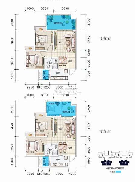 F3 2室2厅1卫 83.96㎡户型图