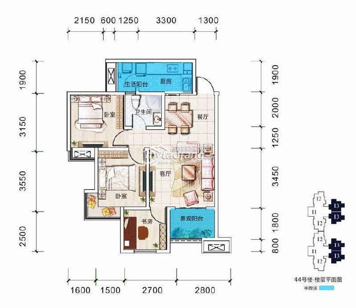 I3 3室2厅1卫 83.25㎡户型图