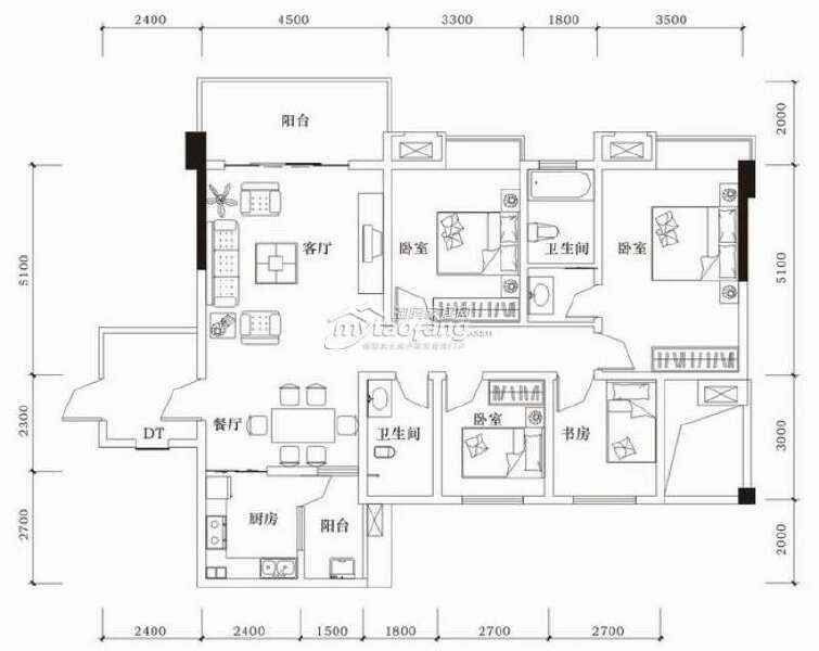 B 4房2厅2卫 138.25㎡户型图