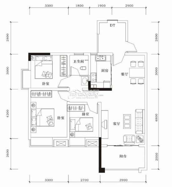 C 3房2厅1卫 94.28㎡户型图