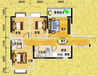 A 3室2厅2卫97.11平米