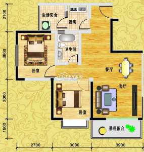 E 两室两厅一卫75.75平米