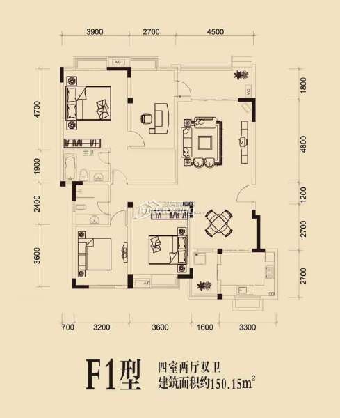 四室两厅双卫150.15平户型图