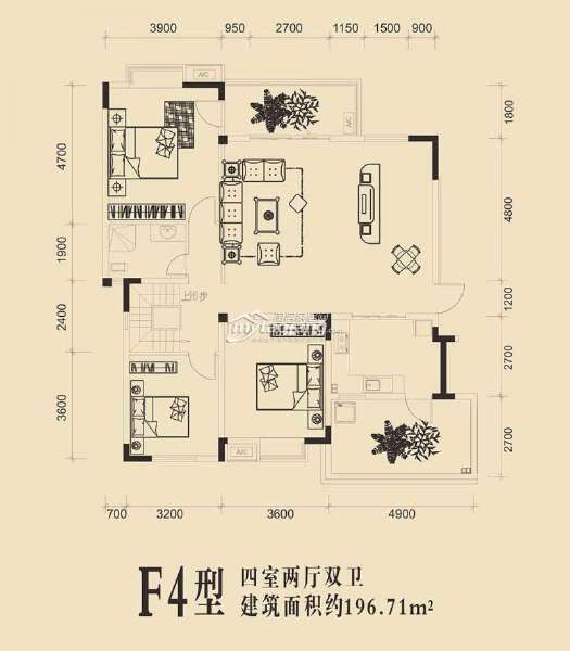 四室两厅双卫196.71平户型图
