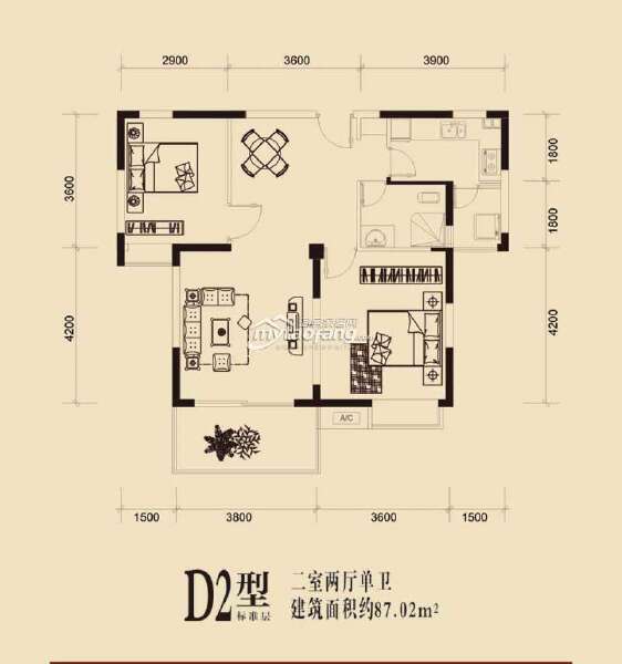 两室两厅一卫87.02平户型图