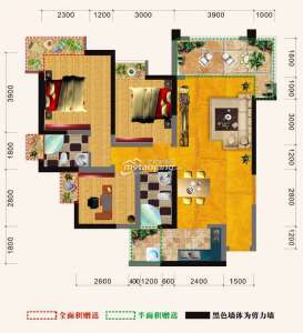 E1户型三室两厅两卫107.8㎡
