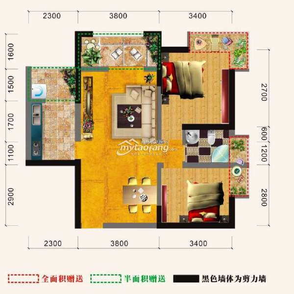 E2户型两室一厅一卫80.5㎡户型图