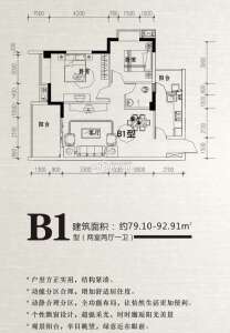B1 两室两厅一卫 79.1--92.91平米