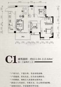 C1 三室两厅双卫 111.04--113.64平米