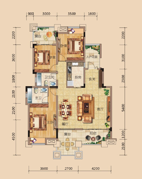 B9 三室两厅两卫 131.18㎡户型图
